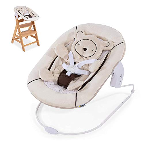 Hauck Alpha Bouncer 2 in 1 Newborn Set, Cosy Baby Rocker from Birth, Compatible with Hauck Wooden Grow-Along High Chair Alpha+, Seat Minimizer, Hearts Beige