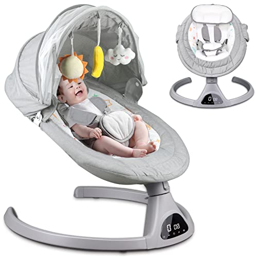 Baby Swings for Infants, 5 Speed Bluetooth Baby Bouncer with 3 Seat Positions & Built-in 12 Music & 3 Timer Settings & 5-Point Harness & Remote Control, Touch Screen Chair for 5-20 lb, 0-9 Months
