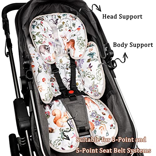 CARUILI 2-in-1 Car Seat Head Body Support, Reversible Infant Car Seat Insert for Newborn Boys Girls, Soft Carseat Cushion Preect for Baby Car Seats, Strollers, Bouncers, Woodland Animal