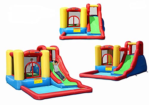 Bounceland Jump and Splash Adventure Bounce House or Water Slide All in one, Large Pool, Fun Bouncing Area with Basketball Hoop, Long Slide with Climbing Wall, UL Certified Blower Included
