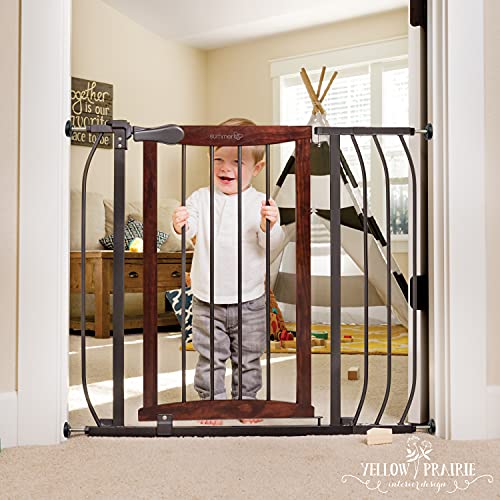 Summer Anywhere Decorative Walk-Thru Baby Gate, Walnut Wood and a Metal Charcoal Accent Finish  30 Tall, Fits Openings up to 28 to 42.5 Wide, Baby and Pet Gate for Doorways and Stairways