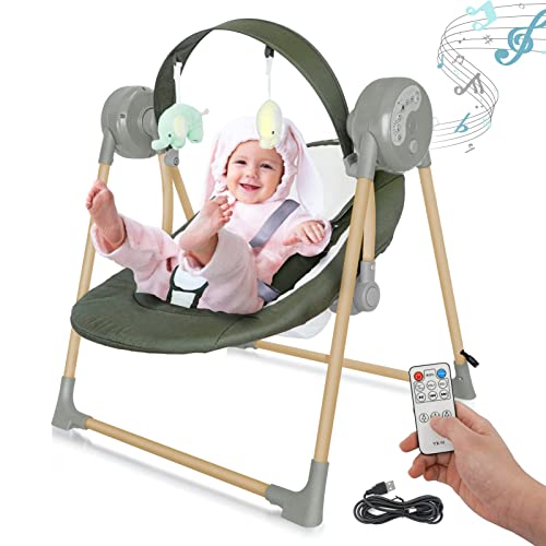 Bluetooth Baby Swings for Infants, Soothing Portable Swing with 6 Motions and 12 Melodies, Baby Electric Swing for 6-25 lb, 0-12 Months, Folds for Easy Travel