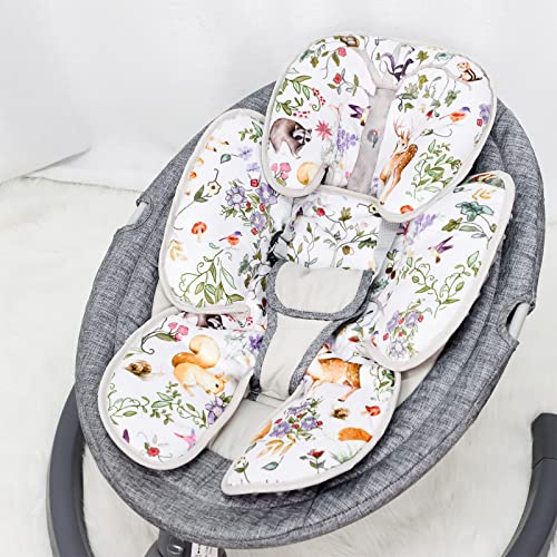 CARUILI 2-in-1 Car Seat Head Body Support, Reversible Infant Car Seat Insert for Newborn Boys Girls, Soft Carseat Cushion Preect for Baby Car Seats, Strollers, Bouncers, Woodland Animal