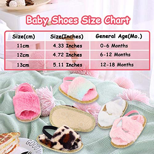 Yinbwol Infant Baby Girls Sandals Elastic Back Strap Flats Slippers Soft Toddles Princess Shoes Faux Fur Slides Shoes First Walker House Shoes (Colorful+Rose Red, 3_Months)