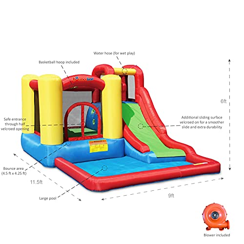 Bounceland Jump and Splash Adventure Bounce House or Water Slide All in one, Large Pool, Fun Bouncing Area with Basketball Hoop, Long Slide with Climbing Wall, UL Certified Blower Included
