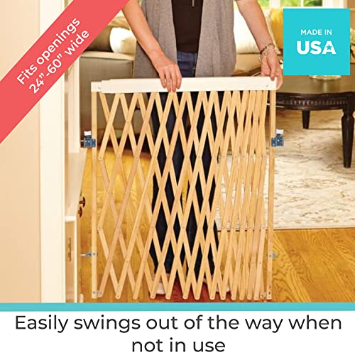 Toddleroo by North States 60â wide Expandable Swing Baby Gate, Made in USA: Easy to install, perfect for extra wide openings. Hardware Mount. Fits 24" - 60" wide. (32â tall, Sustainable Hardwood)