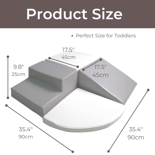 Wonder Space Climb & Crawl Foam Play Structure - Upgraded Size with Sew On Hook & Loop Stripes - Preschool Nursery Stage Slide Set - Babies Toddlers Motor Skills Early Development Gym Toy (Grey 4pcs)