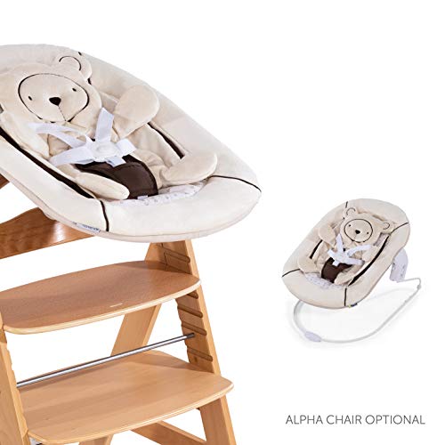 Hauck Alpha Bouncer 2 in 1 Newborn Set, Cosy Baby Rocker from Birth, Compatible with Hauck Wooden Grow-Along High Chair Alpha+, Seat Minimizer, Hearts Beige