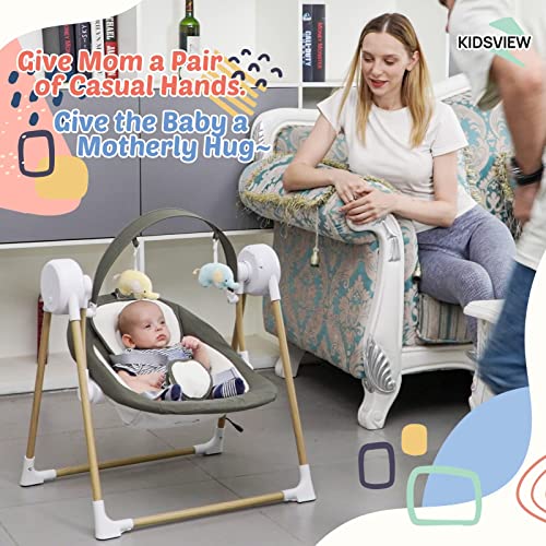 Bluetooth Baby Swings for Infants, Soothing Portable Swing with 6 Motions and 12 Melodies, Baby Electric Swing for 6-25 lb, 0-12 Months, Folds for Easy Travel
