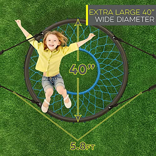 Smartsome Spider Web Saucer Tree Swing | 40 Inch | Tire Swing | Hours of Outdoor Fun | Soft Handles for Comfort | Patented | Easy Assembly | Great Kids Swing for Trees | Rust Proof | Indoor & Outdoor