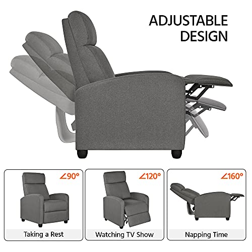YAHEETECH Fabric Recliner Sofa Reclining Upholstered Sofa with Pocket Spring Living Room Bedroom Home Theater Light Gray