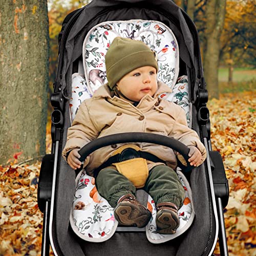 CARUILI 2-in-1 Car Seat Head Body Support, Reversible Infant Car Seat Insert for Newborn Boys Girls, Soft Carseat Cushion Preect for Baby Car Seats, Strollers, Bouncers, Woodland Animal