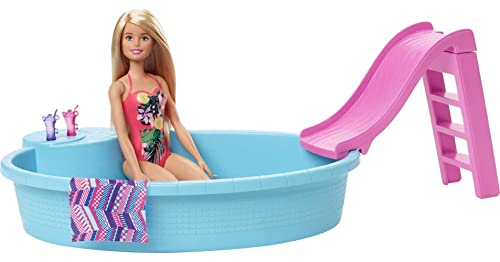 ?Barbie Doll, 11.5-Inch Blonde, and Pool Playset with Slide and Accessories, Gift for 3 to 7 Year Olds