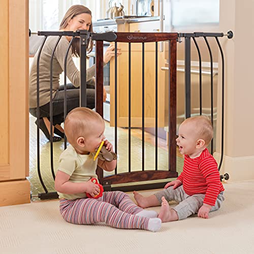 Summer Anywhere Decorative Walk-Thru Baby Gate, Walnut Wood and a Metal Charcoal Accent Finish  30 Tall, Fits Openings up to 28 to 42.5 Wide, Baby and Pet Gate for Doorways and Stairways