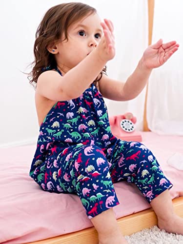RAISEVERN Baby Girl Jumpsuit Halter Toddler Romper Summer Sleeveless Strap Dinosaur Pants Newborn Jumpers Beach Hawaiian Bodysuit with Pocket,3-4T