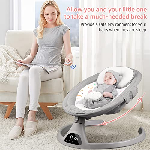 Baby Swings for Infants, 5 Speed Bluetooth Baby Bouncer with 3 Seat Positions & Built-in 12 Music & 3 Timer Settings & 5-Point Harness & Remote Control, Touch Screen Chair for 5-20 lb, 0-9 Months