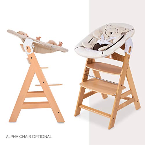 Hauck Alpha Bouncer 2 in 1 Newborn Set, Cosy Baby Rocker from Birth, Compatible with Hauck Wooden Grow-Along High Chair Alpha+, Seat Minimizer, Hearts Beige