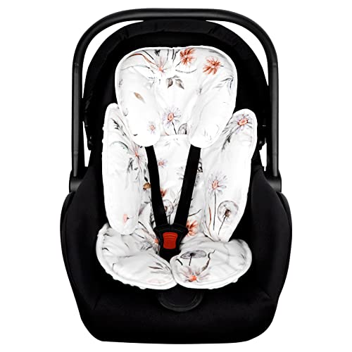 CARUILI Infant Car Seat Head Support, 2-in-1 Car Seat Insert for Newborn Girls Boys, Super Soft Car Seat Insert Cushion, Preect for Baby Car Seats, Strollers, Bouncers, Flower & Butterfly
