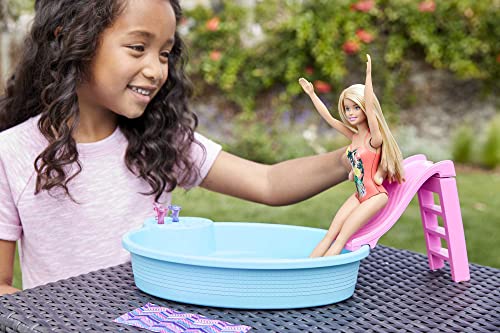 ?Barbie Doll, 11.5-Inch Blonde, and Pool Playset with Slide and Accessories, Gift for 3 to 7 Year Olds