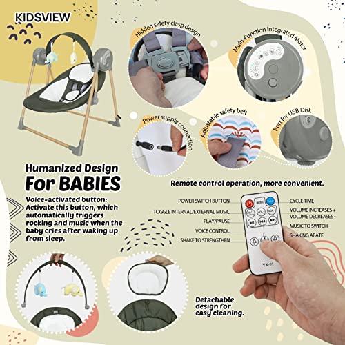 Bluetooth Baby Swings for Infants, Soothing Portable Swing with 6 Motions and 12 Melodies, Baby Electric Swing for 6-25 lb, 0-12 Months, Folds for Easy Travel