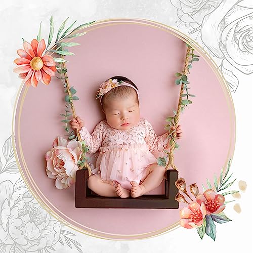 Baby Swings Vintage Infants Wooden Swings Multifunctional Baby Hanging Chair Photo Background Props Swing Seats Photography for Newborn Boys Girls (B-Brown)