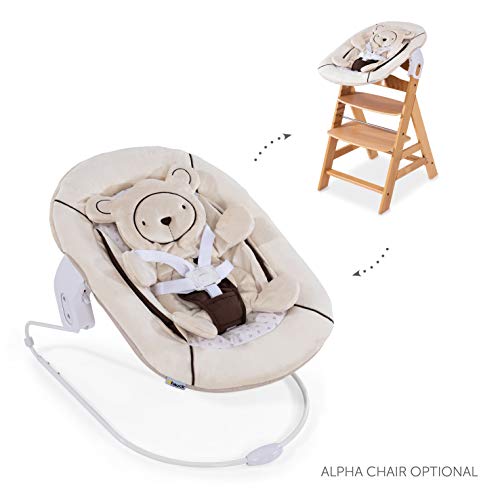 Hauck Alpha Bouncer 2 in 1 Newborn Set, Cosy Baby Rocker from Birth, Compatible with Hauck Wooden Grow-Along High Chair Alpha+, Seat Minimizer, Hearts Beige
