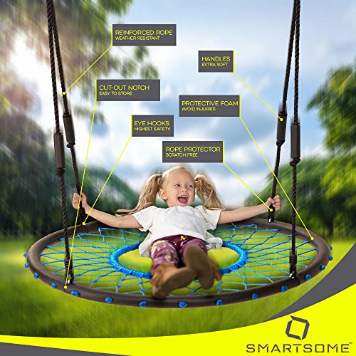 Smartsome Spider Web Saucer Tree Swing | 40 Inch | Tire Swing | Hours of Outdoor Fun | Soft Handles for Comfort | Patented | Easy Assembly | Great Kids Swing for Trees | Rust Proof | Indoor & Outdoor