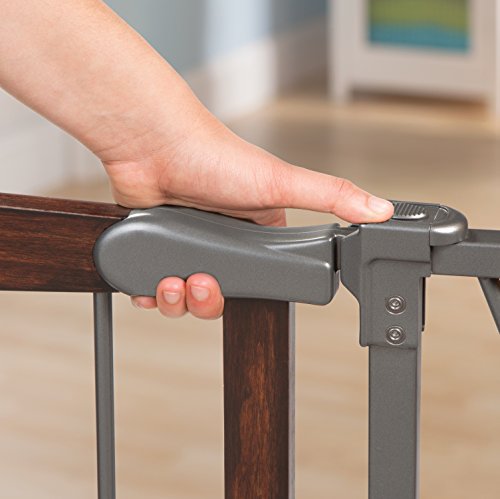 Summer Anywhere Decorative Walk-Thru Baby Gate, Walnut Wood and a Metal Charcoal Accent Finish  30 Tall, Fits Openings up to 28 to 42.5 Wide, Baby and Pet Gate for Doorways and Stairways