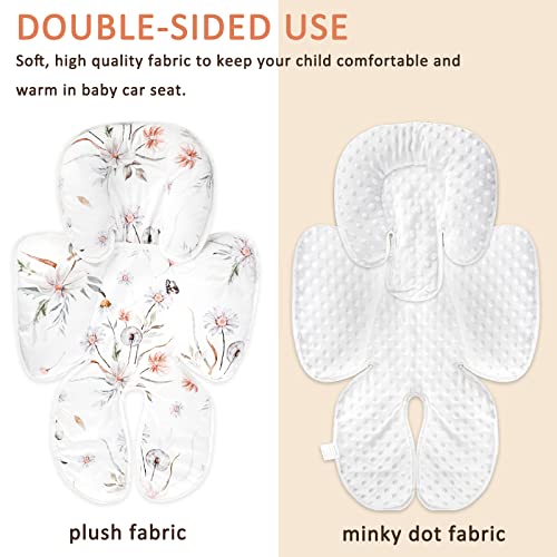 CARUILI Infant Car Seat Head Support, 2-in-1 Car Seat Insert for Newborn Girls Boys, Super Soft Car Seat Insert Cushion, Preect for Baby Car Seats, Strollers, Bouncers, Flower & Butterfly