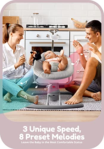 Daming Baby Swings for Infants, Gentle Gliding Baby Swings, Plug/Battery Power Up, 3 Speed 8 Melodies, Portable Swing for Newborn Baby Boys Girls 0-6 Months, Remote Control Included