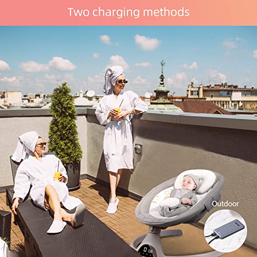 Baby Swings for Infants, 5 Speed Bluetooth Baby Bouncer with 3 Seat Positions & Built-in 12 Music & 3 Timer Settings & 5-Point Harness & Remote Control, Touch Screen Chair for 5-20 lb, 0-9 Months