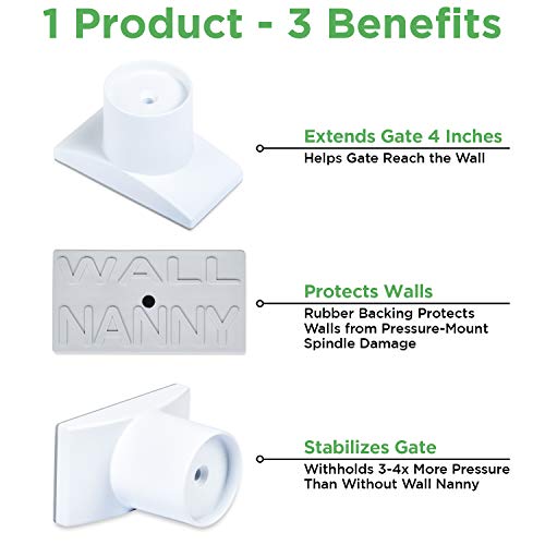 Wall Nanny Extender - 4 Inch Baby Gate Extension Kit (Made in USA) Extends Pressure Mounted Gates + Protects Walls + Stabilizes Gate - for Child, Pet & Dog Gates - Works on Stairs - Wall Protector