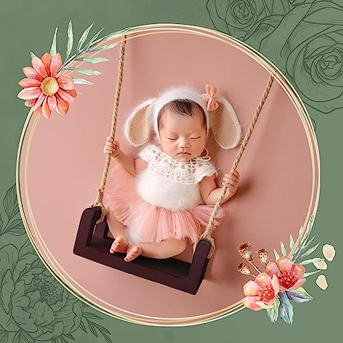 Baby Swings Vintage Infants Wooden Swings Multifunctional Baby Hanging Chair Photo Background Props Swing Seats Photography for Newborn Boys Girls (B-Brown)