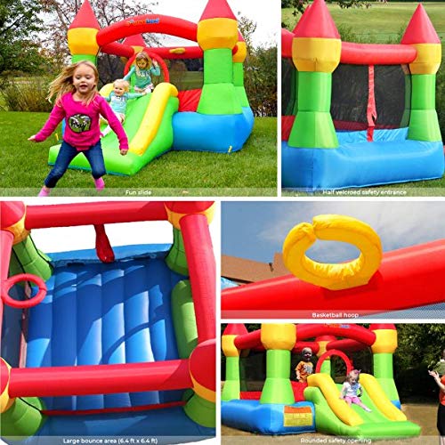 Bounceland Bounce House Castle with Basketball Hoop Inflatable Bouncer, Fun Slide, Safe Velcro Entrance, UL Certified Strong Blower Included, 12 ft x 9 ft x 7 ft H, Kid Castle Party Theme Bounce House