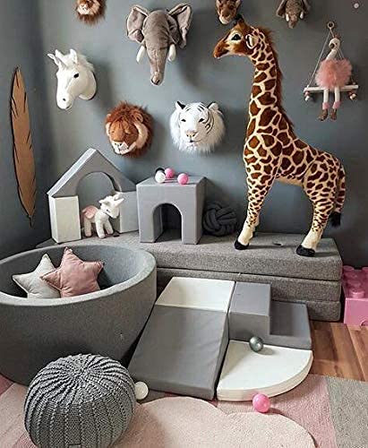 Wonder Space Climb & Crawl Foam Play Structure - Upgraded Size with Sew On Hook & Loop Stripes - Preschool Nursery Stage Slide Set - Babies Toddlers Motor Skills Early Development Gym Toy (Grey 4pcs)