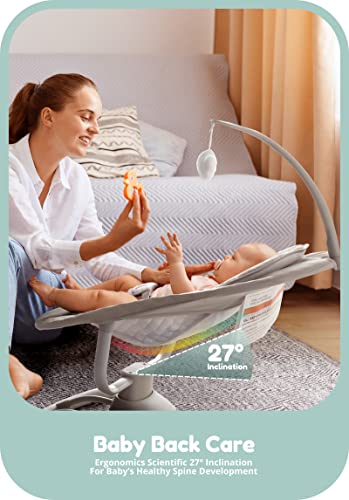 Daming Baby Swings for Infants, Gentle Gliding Baby Swings, Plug/Battery Power Up, 3 Speed 8 Melodies, Portable Swing for Newborn Baby Boys Girls 0-6 Months, Remote Control Included