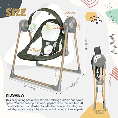 Bluetooth Baby Swings for Infants, Soothing Portable Swing with 6 Motions and 12 Melodies, Baby Electric Swing for 6-25 lb, 0-12 Months, Folds for Easy Travel