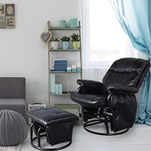 Recliner Chair with Ottoman Living Room Chairs Faux Leather Glider Chair 360 Degree Rotation Leisure and Relaxation Furniture (Black)