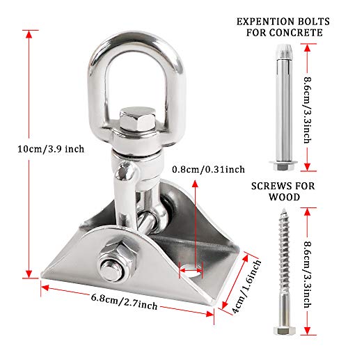 ZNCMRR Heavy Duty Swing Hangers Set 1000LB Capacity, Permanent Antirust Stainless Steel 304S Swivel Hooks 360°Rotate for Concrete and Wooden Swing Sets, Playground Porch Yoga Hammock (2 Pack)