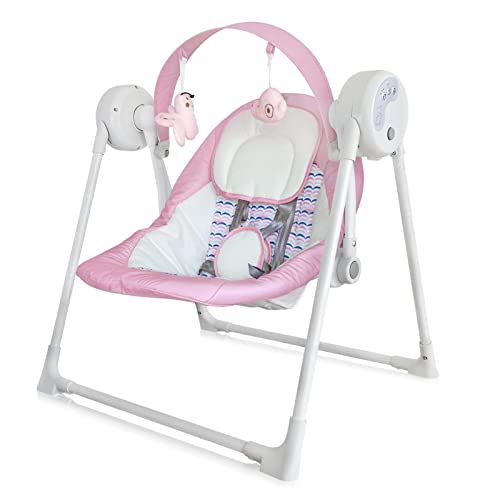 Electric Portable Baby Swing, Baby Swings for Infants to Toddler with Intelligent Music Vibration Box, Baby Electric Swing for 6-25 lb, 0-12 Months, Folds for Easy Travel, Pink