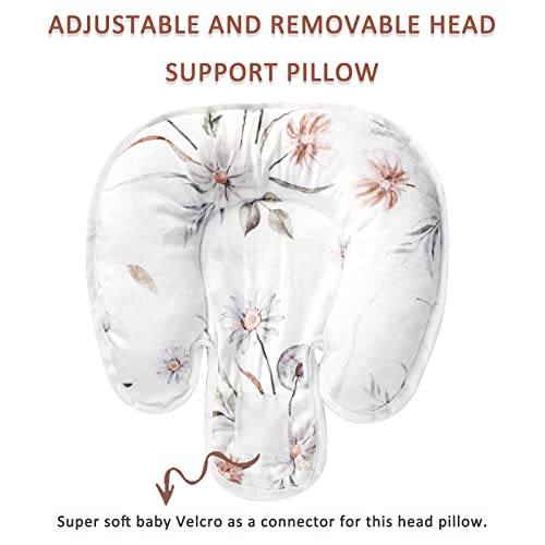 CARUILI Infant Car Seat Head Support, 2-in-1 Car Seat Insert for Newborn Girls Boys, Super Soft Car Seat Insert Cushion, Preect for Baby Car Seats, Strollers, Bouncers, Flower & Butterfly