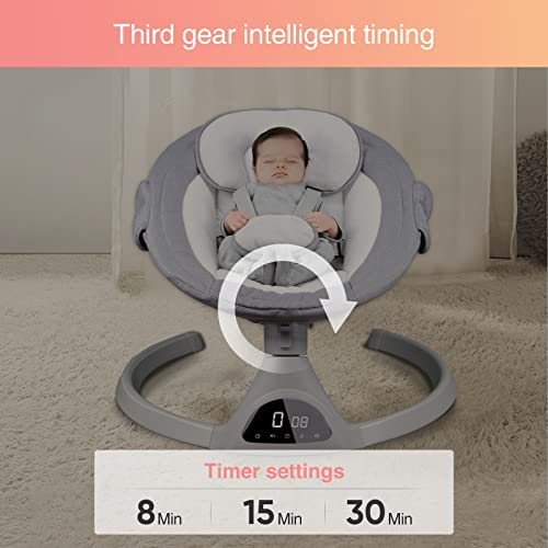 Baby Swings for Infants, 5 Speed Bluetooth Baby Bouncer with 3 Seat Positions & Built-in 12 Music & 3 Timer Settings & 5-Point Harness & Remote Control, Touch Screen Chair for 5-20 lb, 0-9 Months
