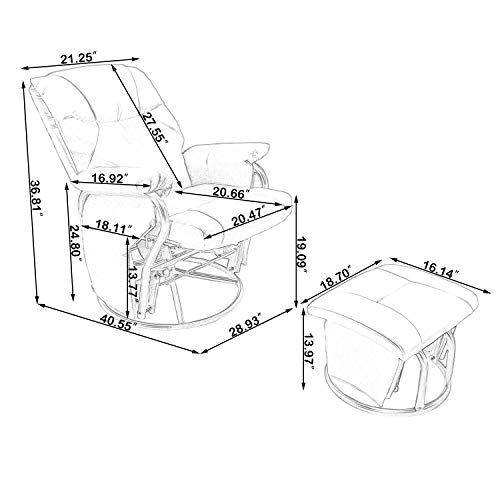 Recliner Chair with Ottoman Living Room Chairs Faux Leather Glider Chair 360 Degree Rotation Leisure and Relaxation Furniture (Black)