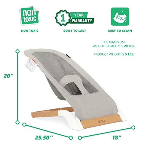 Evolur Koko Portable Infant Bouncer in Grey, Breathable Fabric, Removable Seat Cover, Easy to Clean Baby Bouncer