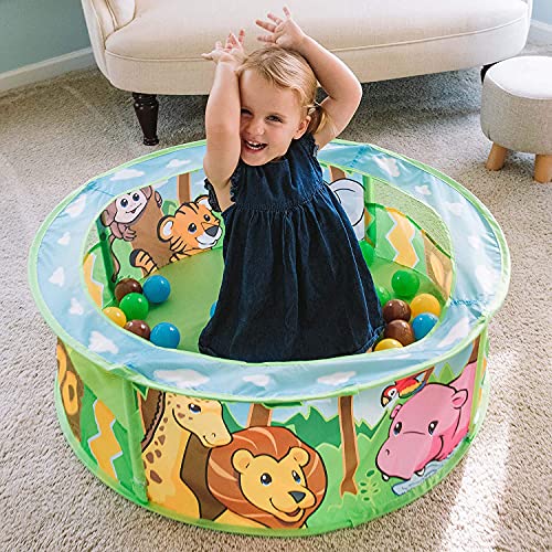 Sunny Days Entertainment Zoo Adventure Ball Pit  Indoor Pop Up Play Tent Toy for Kids and Toddlers | Colorful Balls Included