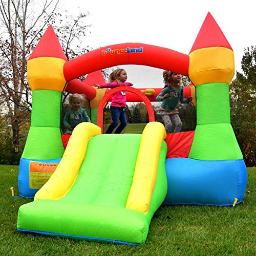 Bounceland Bounce House Castle with Basketball Hoop Inflatable Bouncer, Fun Slide, Safe Velcro Entrance, UL Certified Strong Blower Included, 12 ft x 9 ft x 7 ft H, Kid Castle Party Theme Bounce House