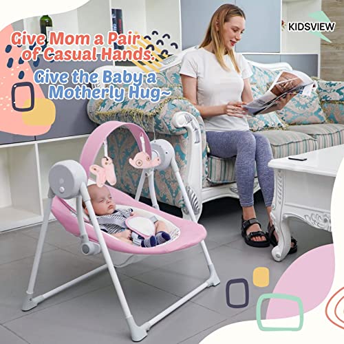 Electric Portable Baby Swing, Baby Swings for Infants to Toddler with Intelligent Music Vibration Box, Baby Electric Swing for 6-25 lb, 0-12 Months, Folds for Easy Travel, Pink