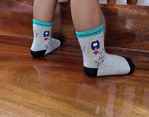 RATIVE Anti Skid Non Slip Slipper Cotton Crew Dress Socks With Grips For Baby Walker Toddlers Kids Boys 2T 3T (18-36 Months, 12 designs/RB-71112)
