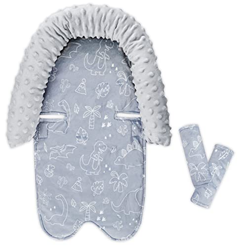 DILIMI Car Seat Head Support, Soft Minky Carseat Head Support for Boys and Girls, Car Seat Head Support with Straps Cover for Car Seats, Strollers and Bouncers, Dinosaur