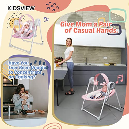 Electric Portable Baby Swing, Baby Swings for Infants to Toddler with Intelligent Music Vibration Box, Baby Electric Swing for 6-25 lb, 0-12 Months, Folds for Easy Travel, Pink